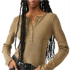 Free People Olive Mareea henley Button-Top